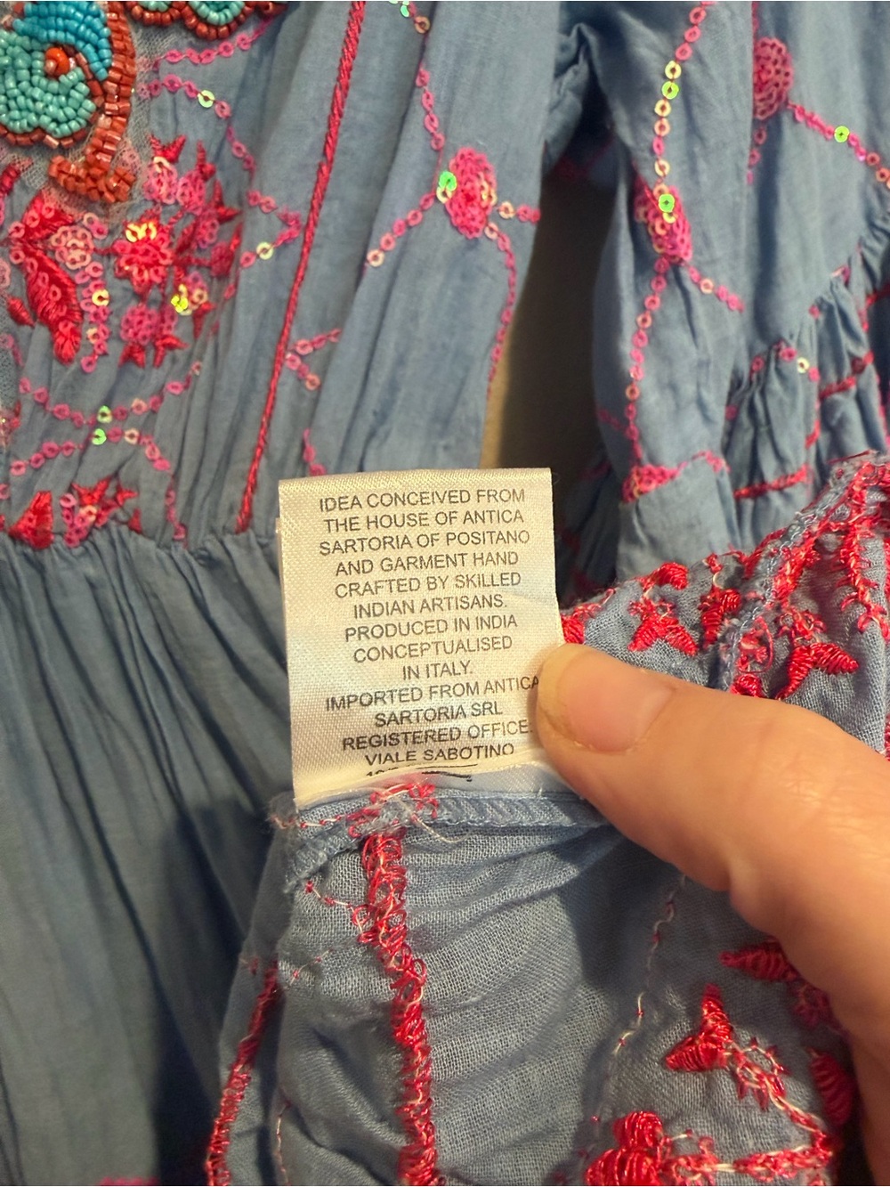Beautiful Mid-Summer Ocean Blue Mini Dress, w/ Neon Pink Sequins and Seashells - Picture 6 of 11
